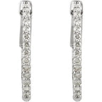 Sterling Silver Imitation White Cubic Zirconia Inside-Outside Hinged Hoop Earrings