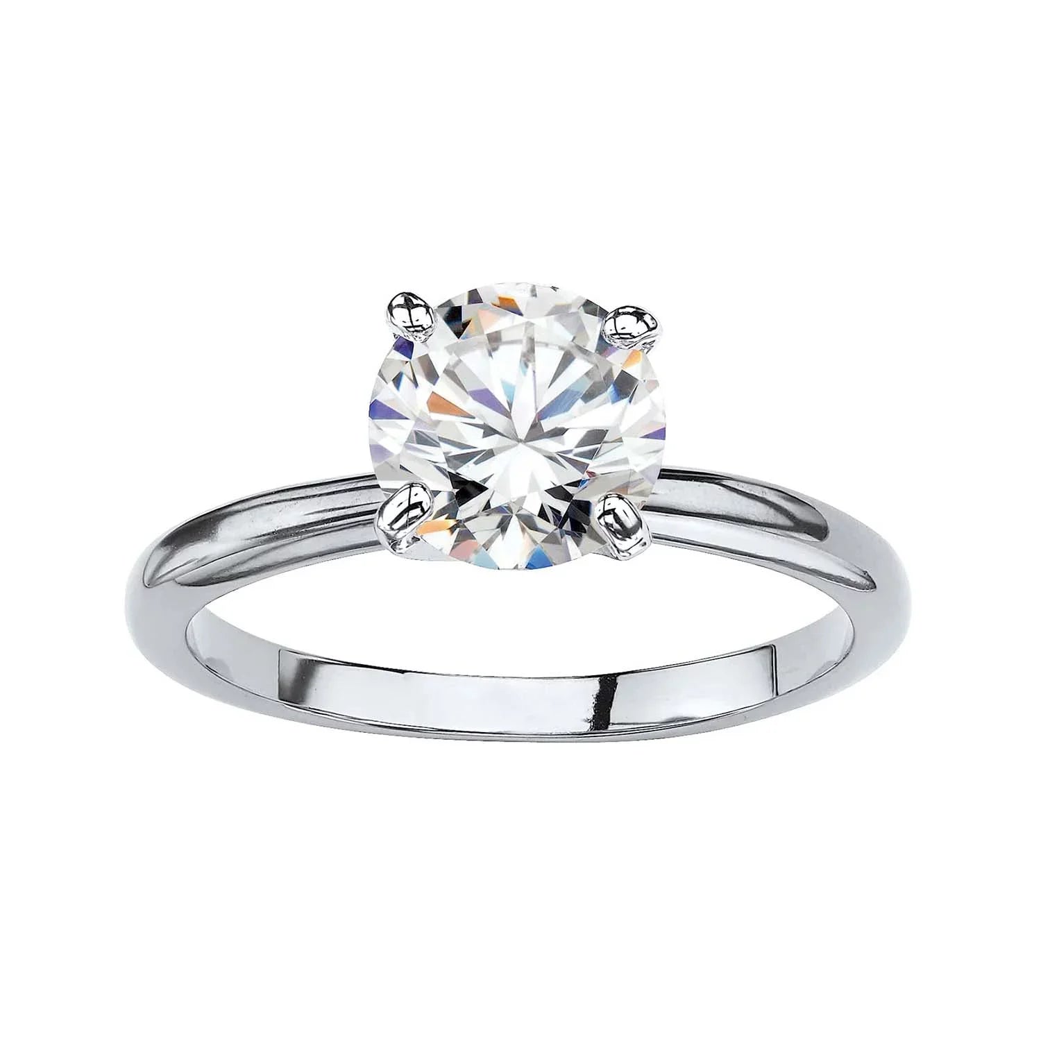 DiamondX 18K White Gold 2ct Created White Sapphire Round Engagement Wedding Ring Plated Sizes 5-10