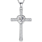 DiamondX 18K White Gold 4Ct Love Heart & Cross Necklace For Women Plated