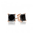 DiamondX 14K Rose Solid Gold Created Black Diamond 1/4Ct, 1/2Ct, 1Ct, 2Ct, 3Ct Round and Princess Stud Earrings 2 Pairs