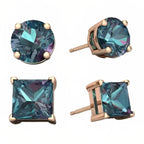 DiamondX 18k Rose Gold 2 Pair Created Alexandrite 6mm Round & Princess Cut Stud Earrings Plated