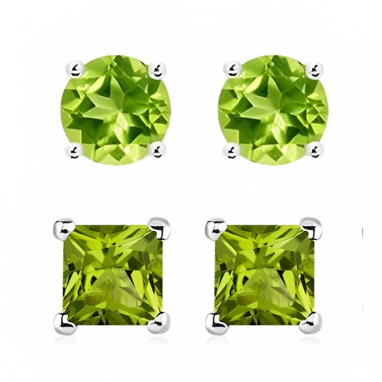 DiamondX 18k White Gold 2 Pair Created Peridot 4mm, 6mm Round & Princess Cut Stud Earrings Plated