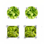 DiamondX 18k White Gold 2 Pair Created Peridot 4mm, 6mm Round & Princess Cut Stud Earrings Plated