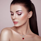 18K White Gold 1/2 Carat Created Ruby Round Stud Necklace Plated 18 inch