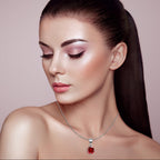 18K White Gold 2 Carat Created Ruby Round Stud Necklace Plated 18 inch