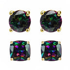 DiamondX 18k Yellow Gold 2 Pair Created Mystic 6mm Round & Princess Cut Stud Earrings Plated