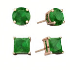 DiamondX 18k Rose Gold 2 Pair Created Emerald 4mm Round & Princess Cut Stud Earrings Plated