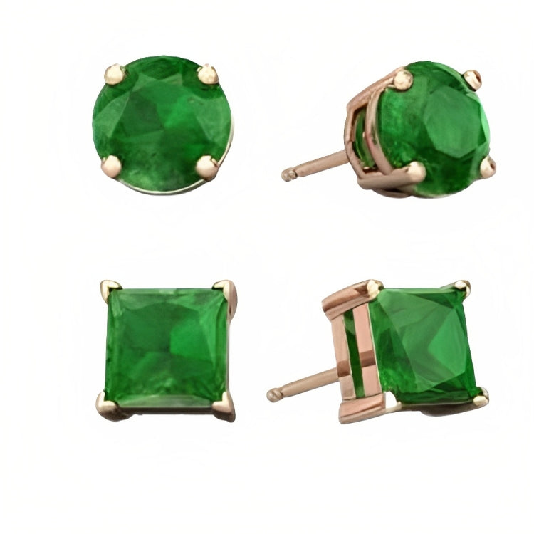 DiamondX 18k Rose Gold 2 Pair Created Emerald 4mm, 6mm Round & Princess Cut Stud Earrings Plated