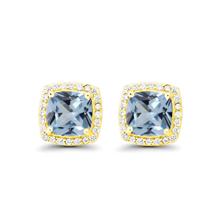 DiamondX 18k Yellow Gold 1 Carat Created Halo Princess Sapphire Birthstone Stud Earrings All Colors Plated