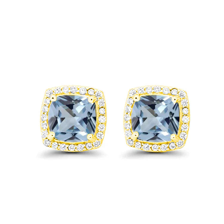 DiamondX 18k Yellow Gold 1 Carat Created Halo Princess Sapphire Birthstone Stud Earrings All Colors Plated