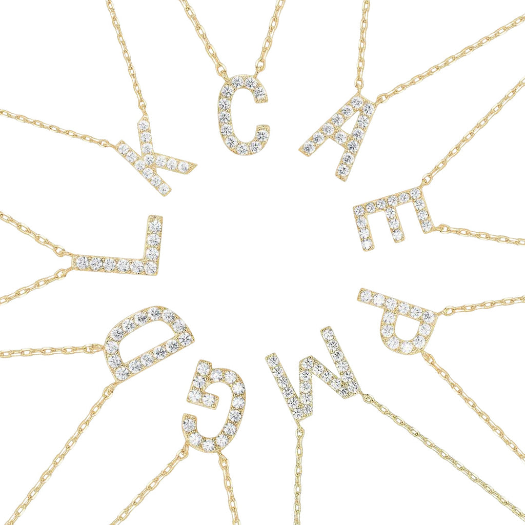 DiamondX 18K Yellow Gold A-Z Alphabet Created White Sapphire Necklace Initial Plated