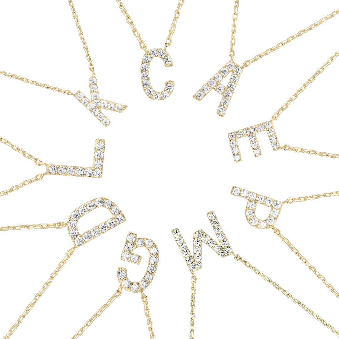 DiamondX 18K Yellow Gold A-Z Alphabet Created White Sapphire Necklace Initial Plated