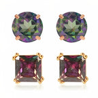 DiamondX 18k Rose Gold 2 Pair Created Mystic 4mm, 6mm Round & Princess Cut Stud Earrings Plated