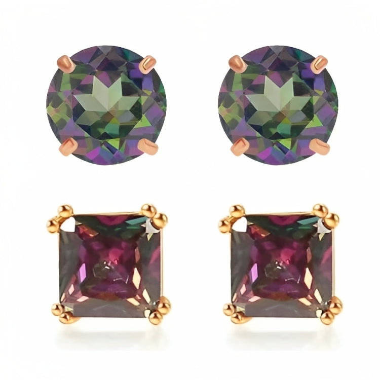 DiamondX 18k Rose Gold 2 Pair Created Mystic 4mm, 6mm Round & Princess Cut Stud Earrings Plated