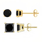 DiamondX 18k Yellow Gold 2 Pair Created Black Sapphire 4mm, 6mm Round & Princess Cut Stud Earrings Plated