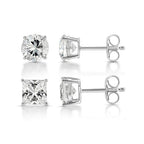 DiamondX 18k White Gold 2 Pair Created White Sapphire 4mm Round & Princess Cut Stud Earrings Plated