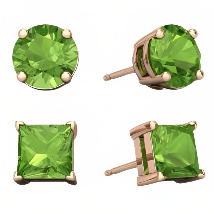 DiamondX 18k Rose Gold 2 Pair Created Peridot 4mm Round & Princess Cut Stud Earrings Plated