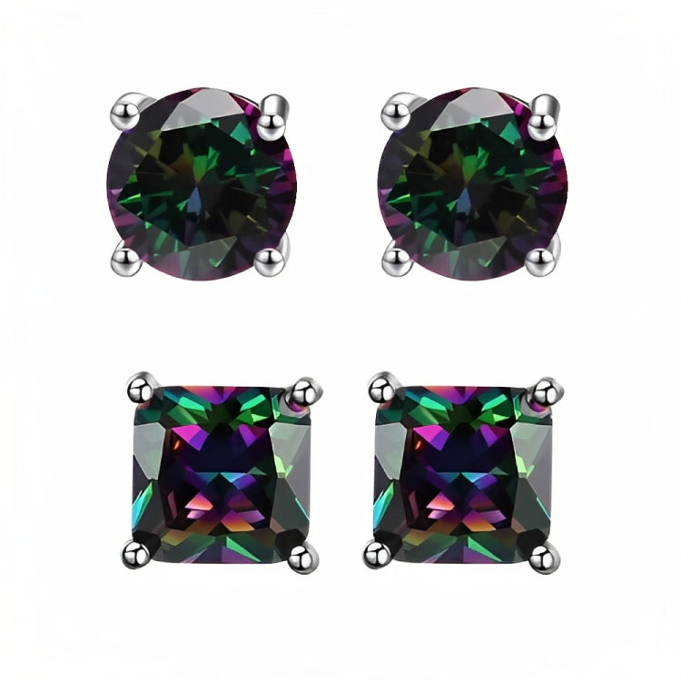 DiamondX 18k White Gold 2 Pair Created Mystic 4mm, 6mm Round & Princess Cut Stud Earrings Plated