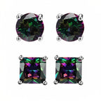 DiamondX 18k White Gold 2 Pair Created Mystic 4mm, 6mm Round & Princess Cut Stud Earrings Plated
