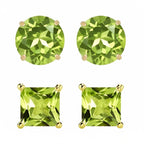 DiamondX 18k Yellow Gold 2 Pair Created Peridot 4mm Round & Princess Cut Stud Earrings Plated