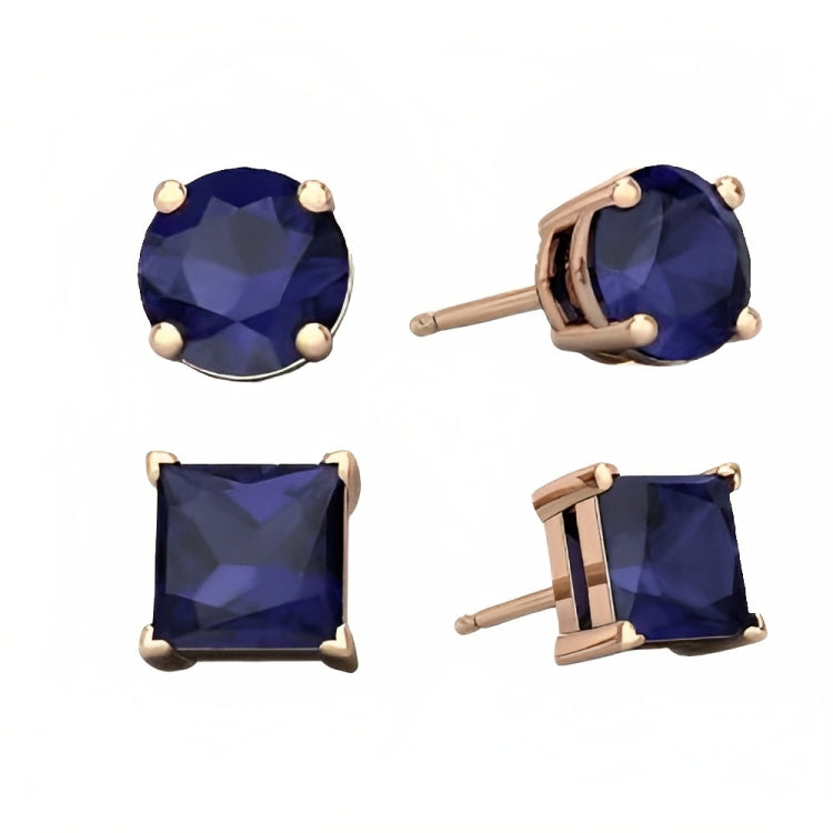 DiamondX 18k Rose Gold 2 Pair Created Blue Sapphire 4mm Round & Princess Cut Stud Earrings Plated