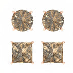 DiamondX 18k Rose Gold 2 Pair Created Champagne 4mm Round & Princess Cut Stud Earrings Plated