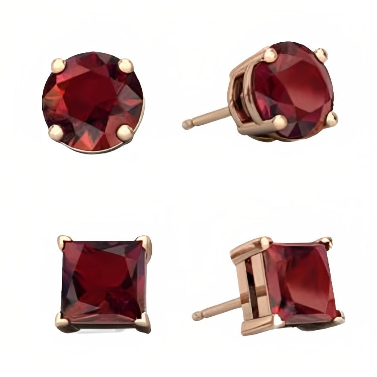 DiamondX 18k Rose Gold 2 Pair Created Garnet 4mm, 6mm Round & Princess Cut Stud Earrings Plated