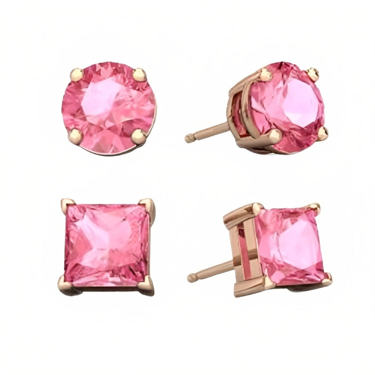 DiamondX 18k Rose Gold 2 Pair Created Tourmaline 4mm, 6mm Round & Princess Cut Stud Earrings Plated