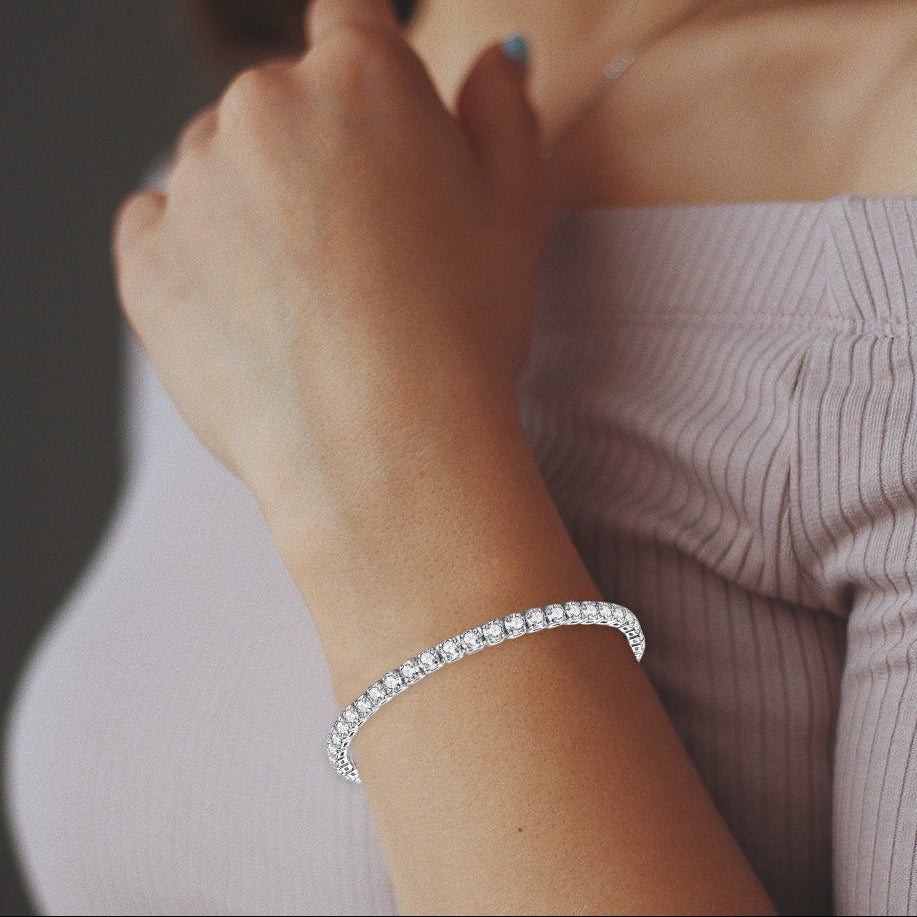 DiamondX 14K White Gold 4 Carat Paris Crystals Round Tennis Bracelet Plated