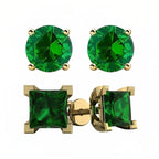 DiamondX 18k Yellow Gold 2 Pair Created Emerald 6mm Round & Princess Cut Stud Earrings Plated