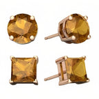 DiamondX18k Rose Gold 2 Pair Created Citrine 4mm, 6mm Round & Princess Cut Stud Earrings Plated
