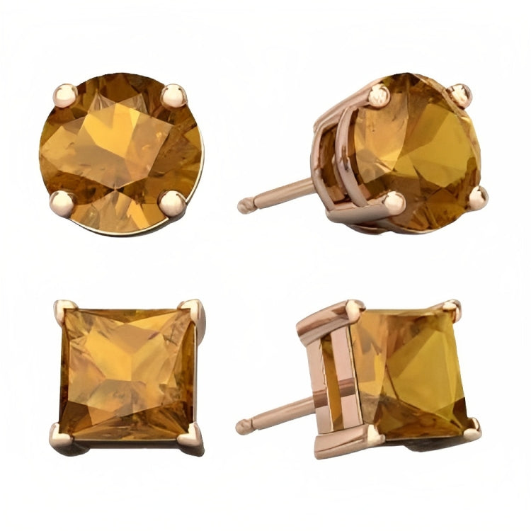 DiamondX18k Rose Gold 2 Pair Created Citrine 4mm, 6mm Round & Princess Cut Stud Earrings Plated