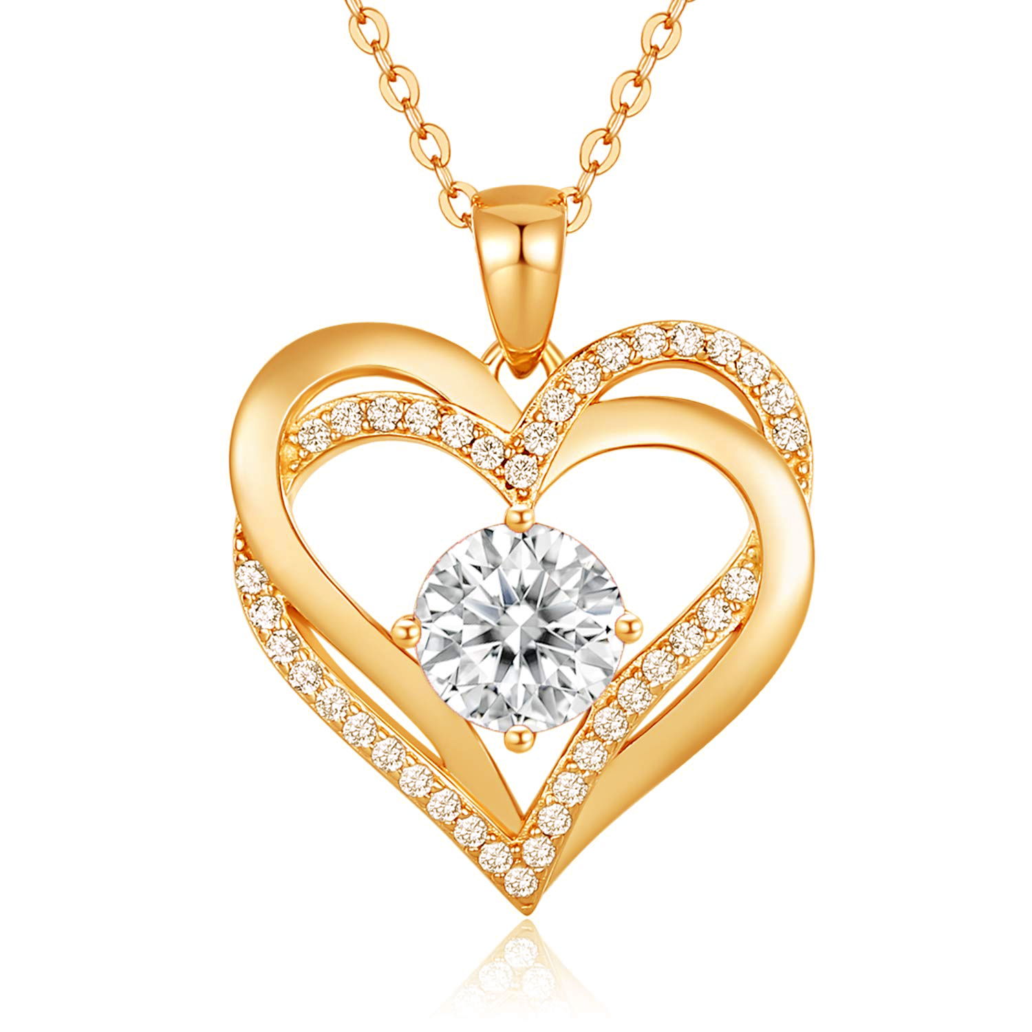 DiamondX 18K Yellow Gold 1Ct White Sapphire Love Heart Necklace For Women Plated