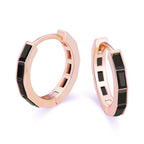 DiamondX 18K Rose Gold Created black 3Ct Emerald Cut Huggie Hoop Earrings Plated
