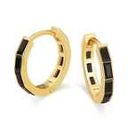 DiamondX 18K Yellow Gold Created black 3Ct Emerald Cut Huggie Hoop Earrings Plated