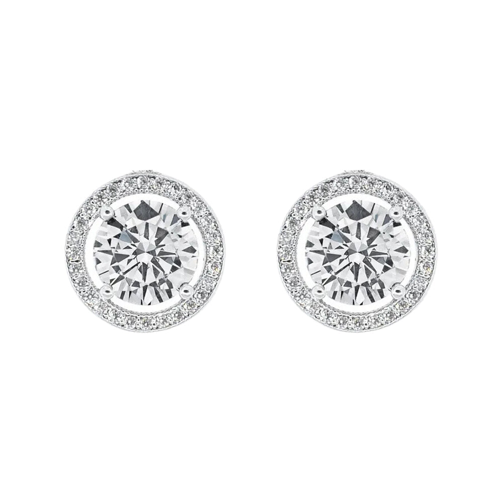 DiamondX 18K White Gold White Halo Round Stud Earrings 4Ct with DiamondX Crystals Plated