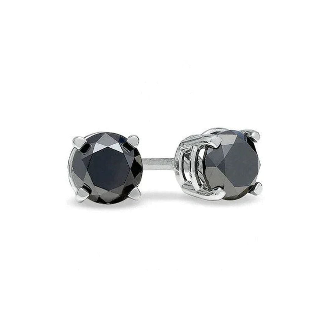 DiamondX14K White Solid Gold Created Black Diamond 1/4Ct, 1/2Ct, 1Ct, 2Ct, 3CT Round and Princess Stud Earrings 2 Pairs