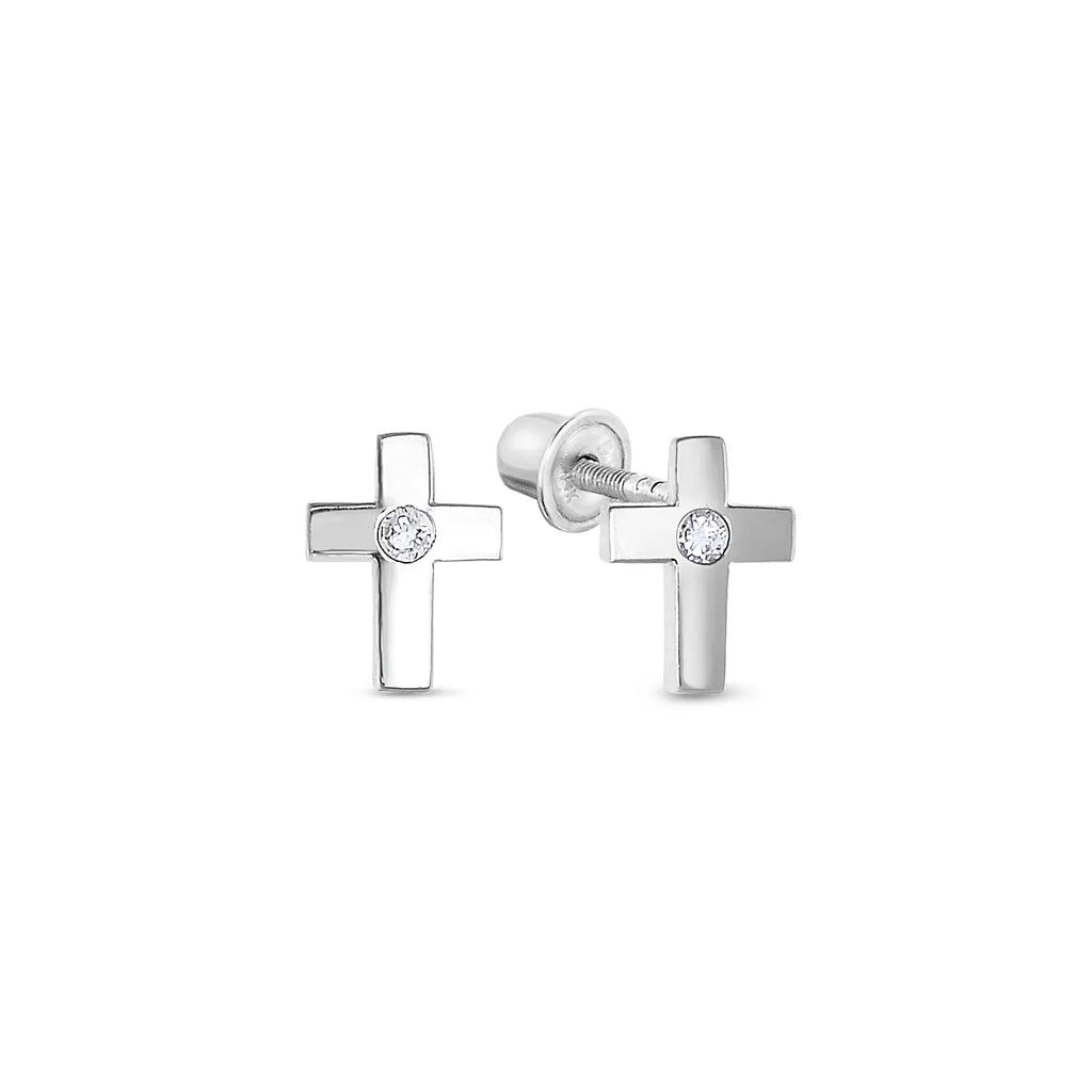 14k Gold CZ Cross Stud Earrings
