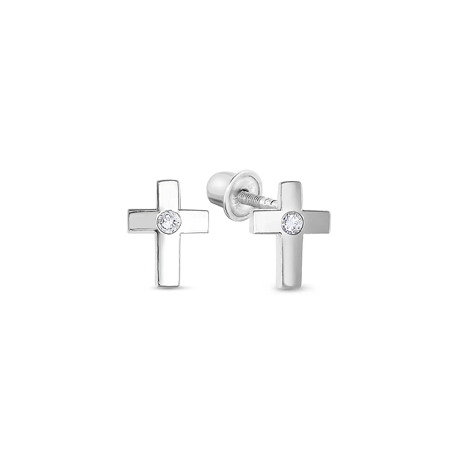 14k Gold CZ Cross Stud Earrings