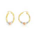 14k Tri Color Gold Hoop with Hearts and Diamond Cut