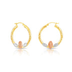 14k Tri Color Gold Hoop with Guadeloupe and Diamond Cut