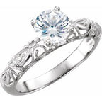 14K White Gold 6.5 mm Round .03 CTW Natural Diamond Semi-Set Engagement Ring
