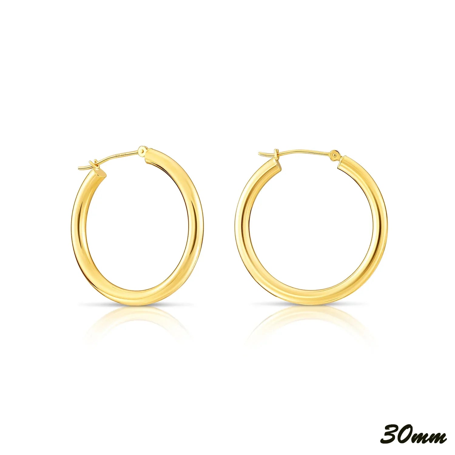 14K Yellow Gold Plain Hoops - 3MM Tube
