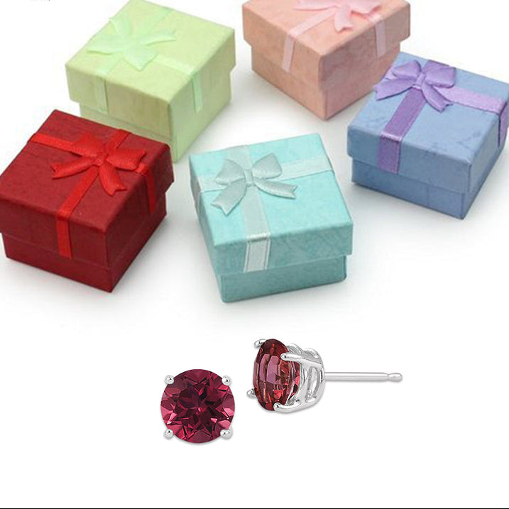 10k White Gold Plated 1 Ct Round Created Ruby Stud Earrings