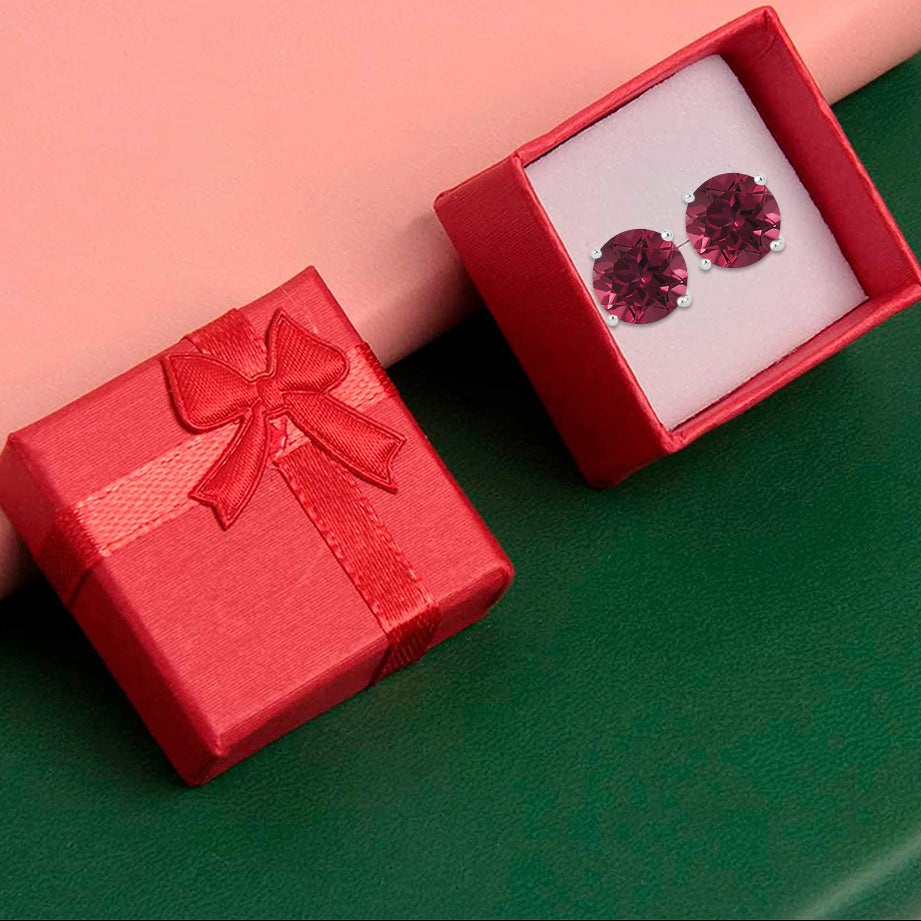 10k White Gold Plated 4 Ct Round Created Ruby CZ Stud Earrings