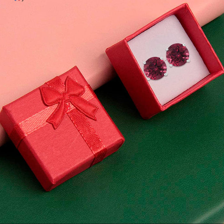 10k White Gold Plated 1/2 Ct Round Created Ruby Stud Earrings