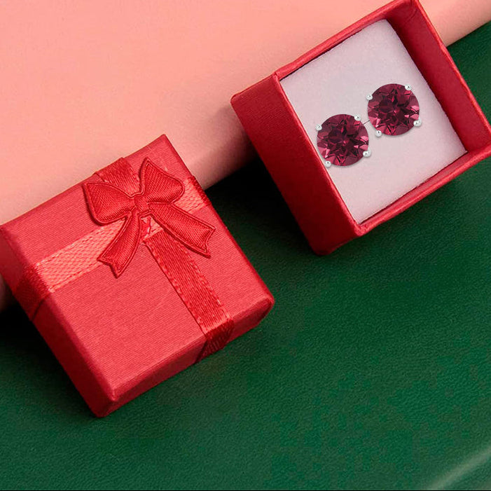 10k White Gold Plated 2 Ct Round Created Ruby Sapphire Stud Earrings