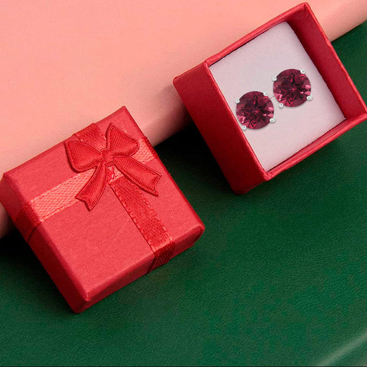 10k White Gold Plated 1 Ct Round Created Ruby Stud Earrings