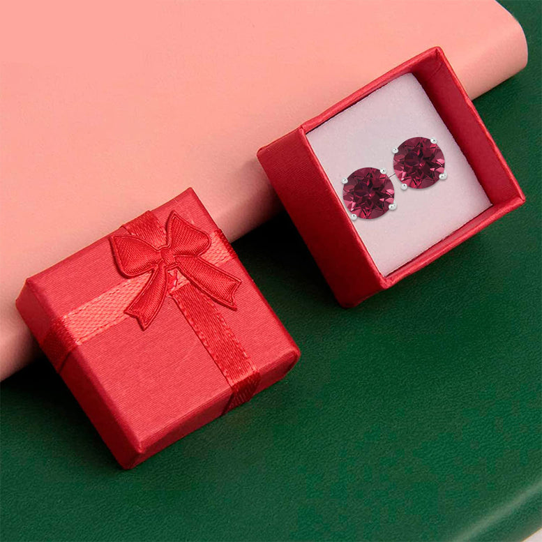 DiamondX 14k White Gold Push Back Round Created Ruby Sapphire Stud Earrings 4mm