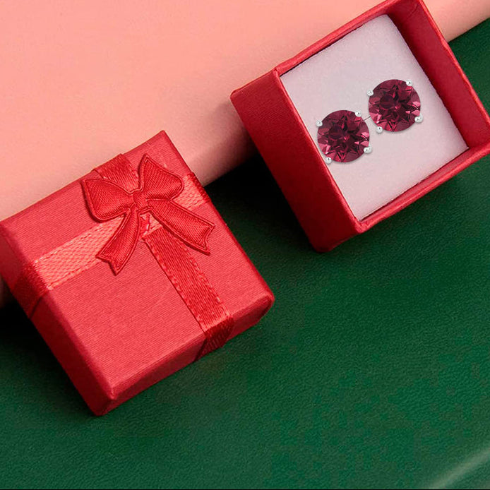 14k White Gold Plated 2 Ct Round Created Ruby Stud Earrings